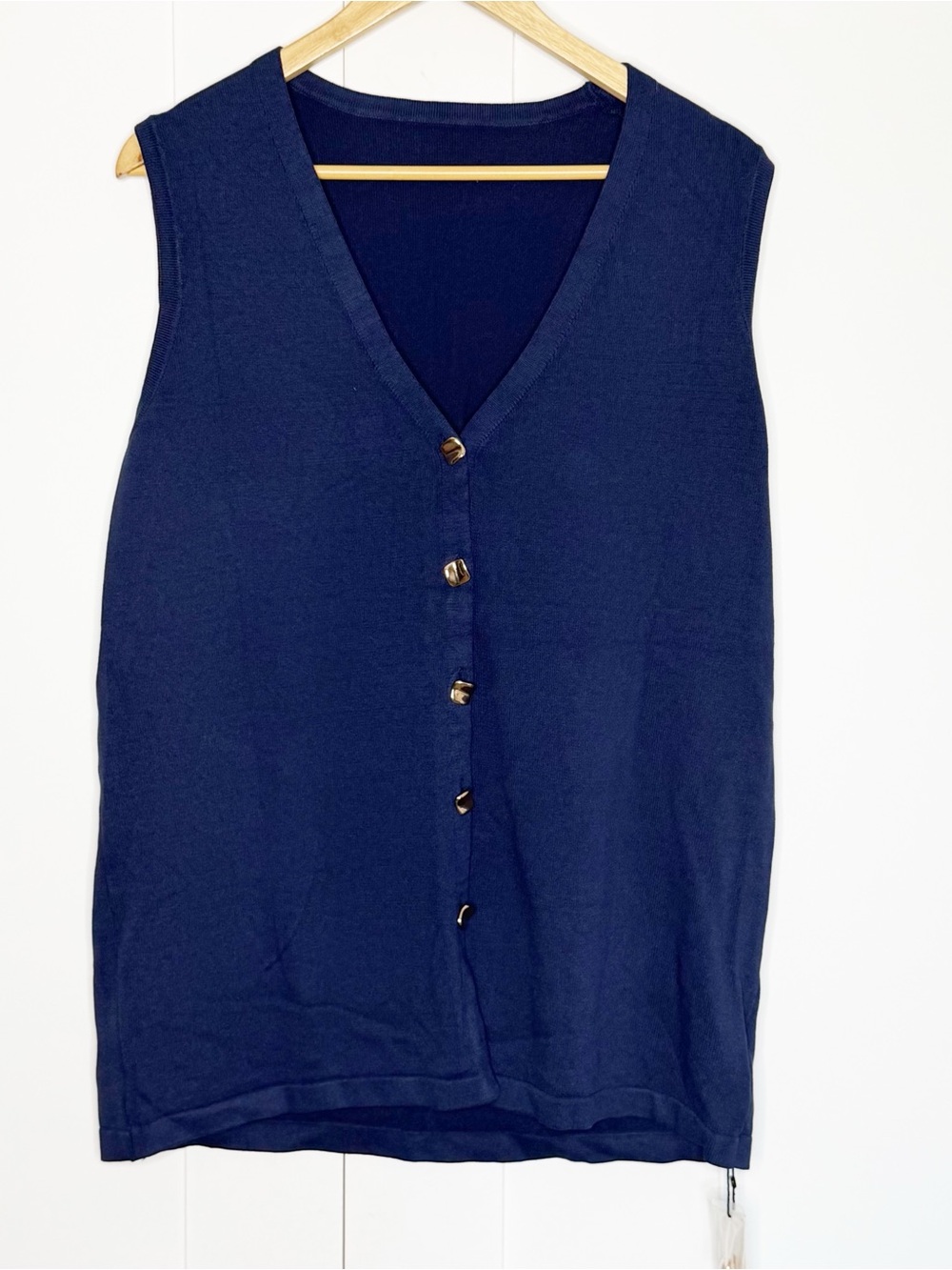 COMMENSE Golden Button Knit Vest Pants Set XL navy wide leg sleeveless high rise - Picture 8 of 16